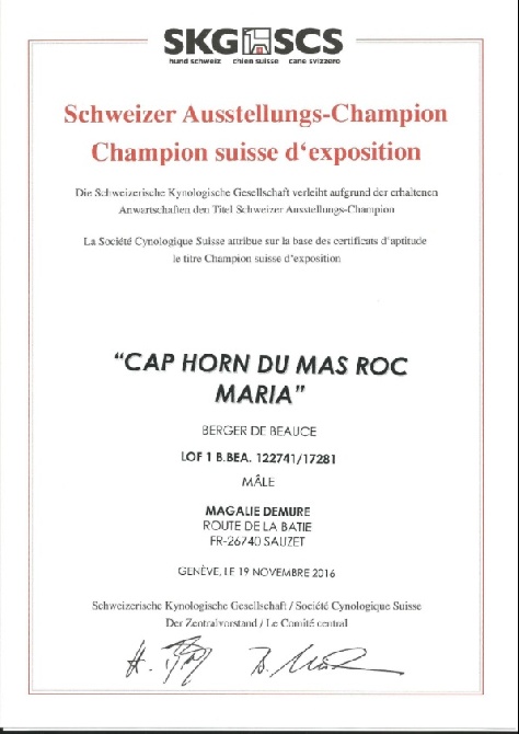 du Mas Roc Maria - Champion suisse d'exposition.